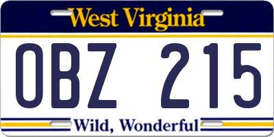 WV license plate OBZ215
