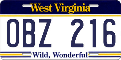 WV license plate OBZ216
