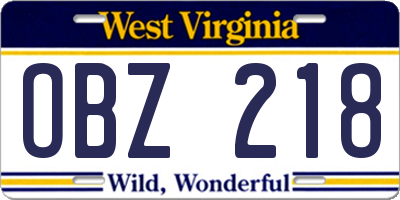 WV license plate OBZ218