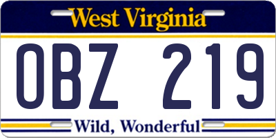 WV license plate OBZ219
