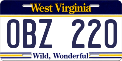 WV license plate OBZ220