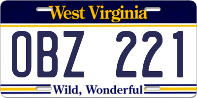 WV license plate OBZ221