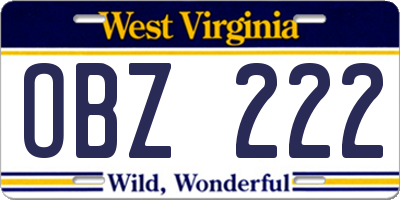 WV license plate OBZ222