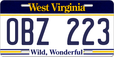 WV license plate OBZ223