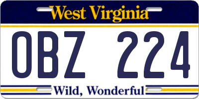 WV license plate OBZ224