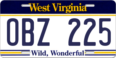 WV license plate OBZ225