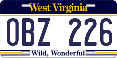 WV license plate OBZ226