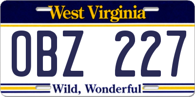 WV license plate OBZ227