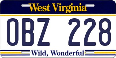 WV license plate OBZ228
