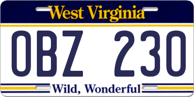WV license plate OBZ230
