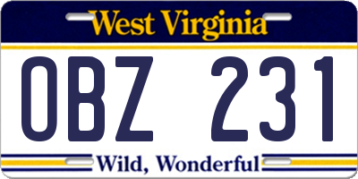 WV license plate OBZ231