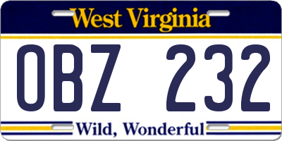 WV license plate OBZ232