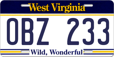 WV license plate OBZ233