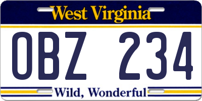 WV license plate OBZ234