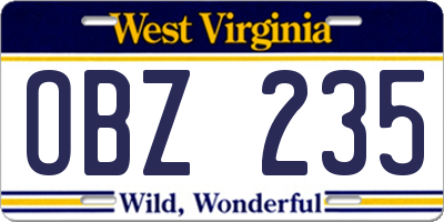 WV license plate OBZ235