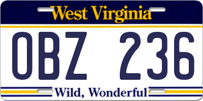 WV license plate OBZ236