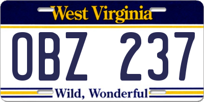 WV license plate OBZ237