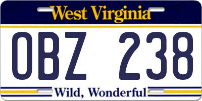 WV license plate OBZ238