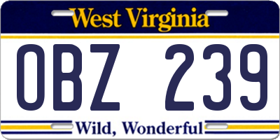 WV license plate OBZ239