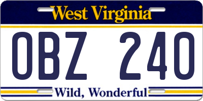 WV license plate OBZ240