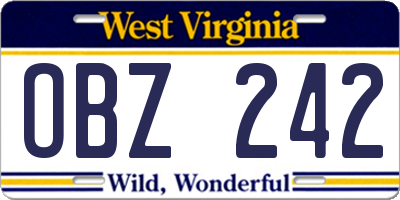 WV license plate OBZ242