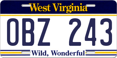 WV license plate OBZ243