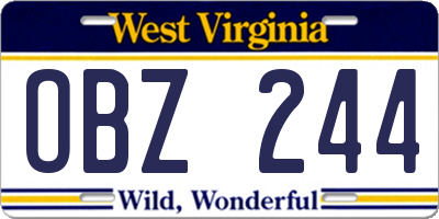 WV license plate OBZ244