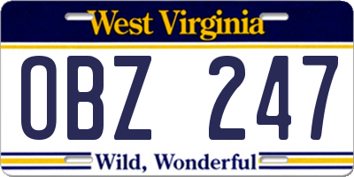 WV license plate OBZ247