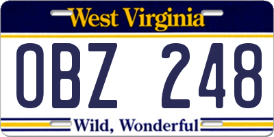 WV license plate OBZ248