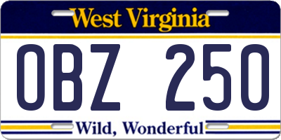 WV license plate OBZ250