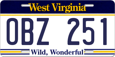 WV license plate OBZ251