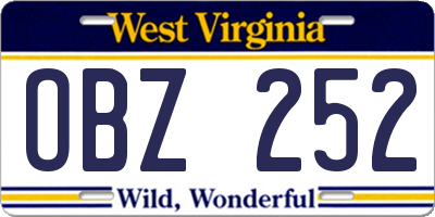 WV license plate OBZ252