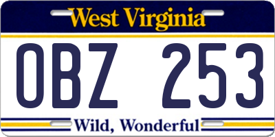 WV license plate OBZ253