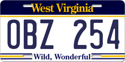 WV license plate OBZ254