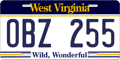 WV license plate OBZ255