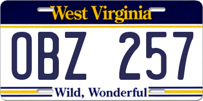 WV license plate OBZ257