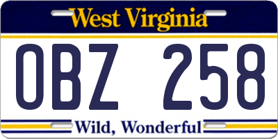 WV license plate OBZ258