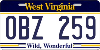 WV license plate OBZ259