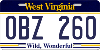 WV license plate OBZ260