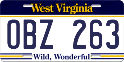 WV license plate OBZ263
