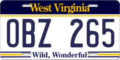 WV license plate OBZ265