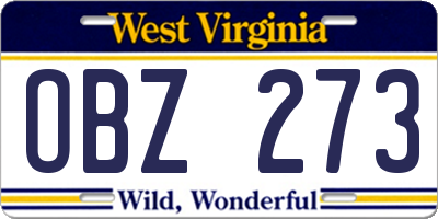 WV license plate OBZ273