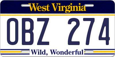 WV license plate OBZ274