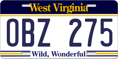 WV license plate OBZ275