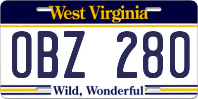 WV license plate OBZ280