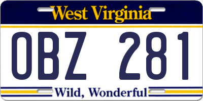WV license plate OBZ281