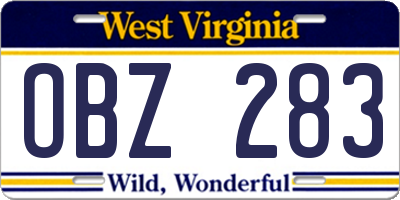 WV license plate OBZ283