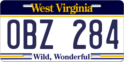 WV license plate OBZ284