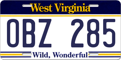 WV license plate OBZ285