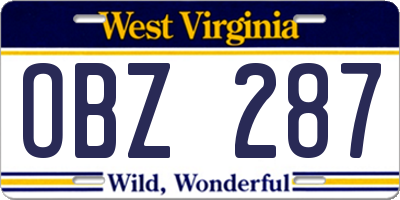 WV license plate OBZ287